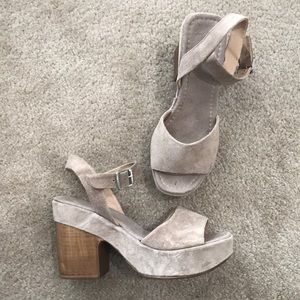 Italian wood block suede sandals